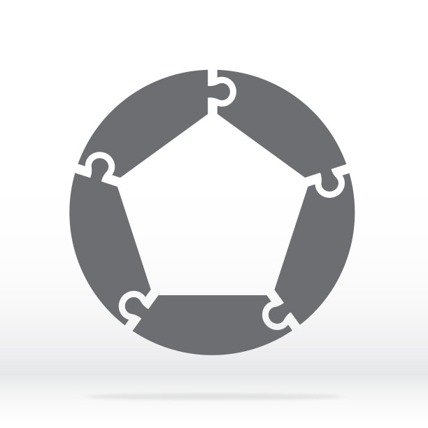 简单的图标谜题在灰色。简单的图标拼图五元素的灰色背景你的网站设计，标志，应用程序，UI。矢量插图EPS10。图片下载