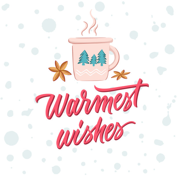 一杯加了香料的热巧克力，上面写着“最温馨的祝愿”。图片下载