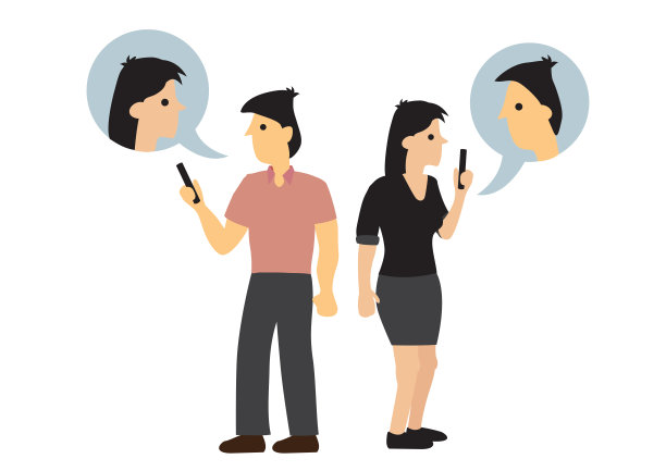 情侣在网上聊天，即使他们在彼此的旁边。随意交谈的概念。图片下载