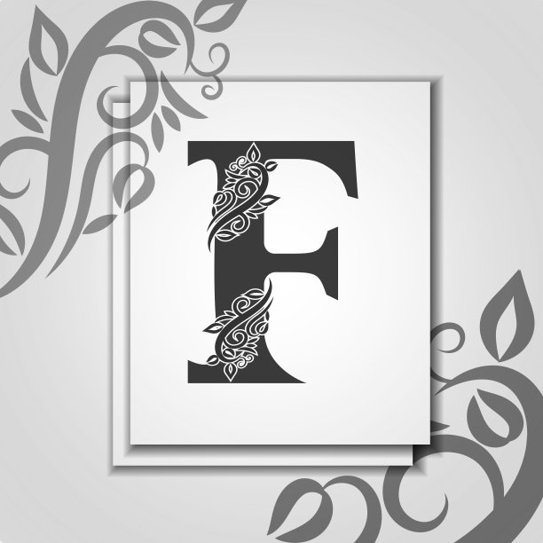 Premium letter F with Elegant花卉轮廓为首字母标志。字母F孤立在现代卡片上。通用符号模板设计，商业或婚礼卡片，字母，标志类型，餐厅，封面图片下载