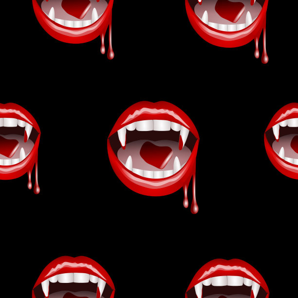 黑色万圣节无缝背景与性感的女吸血鬼的嘴图片下载