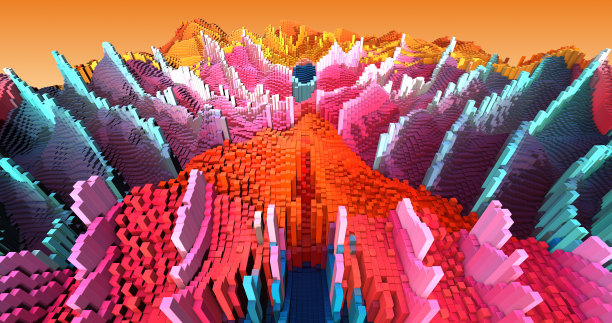 3D复杂城市3D渲染与移动彩色立方体图片下载