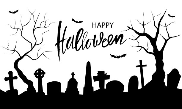 墓地、墓地和树木的黑色剪影图片下载