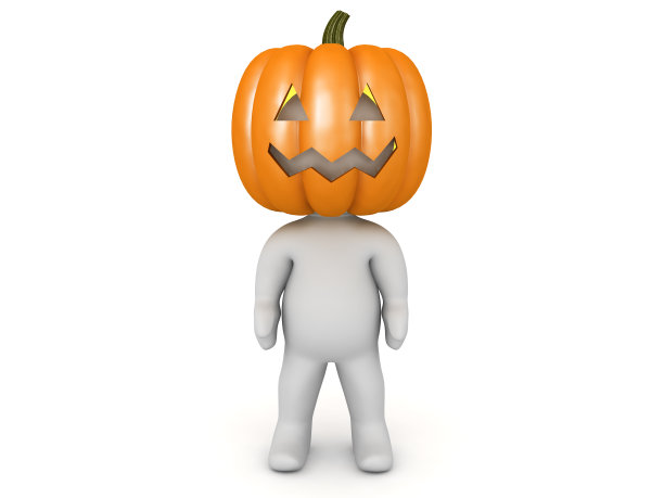 3D人物与南瓜杰克o灯笼在他的头图片下载