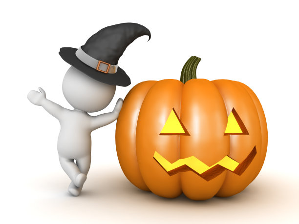 3D女巫靠在南瓜灯上图片下载
