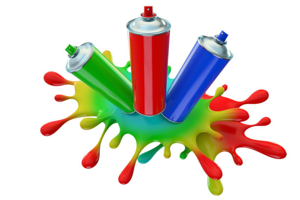 白色背景上的彩色油漆罐。艺术的概念。图片下载
