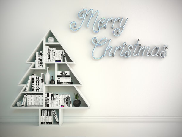 圣诞贺卡，书架的形式的圣诞树图片下载