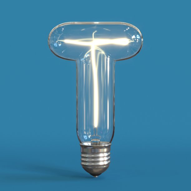 灯泡3d字体3d渲染字母T图片下载