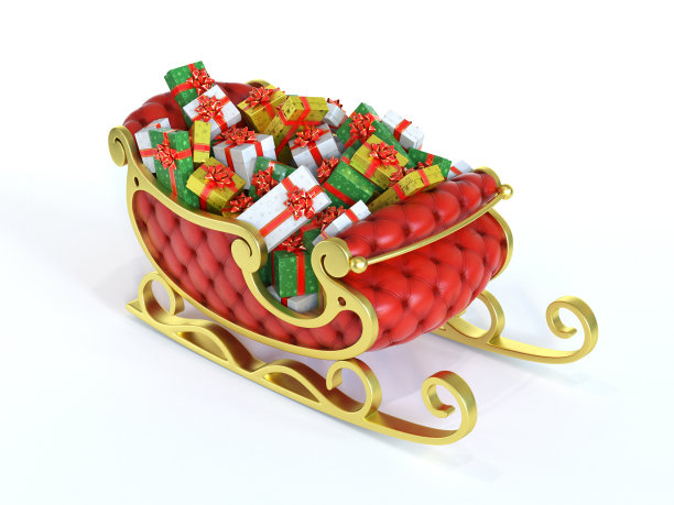 圣诞老人的雪橇上装满了礼物盒图片下载