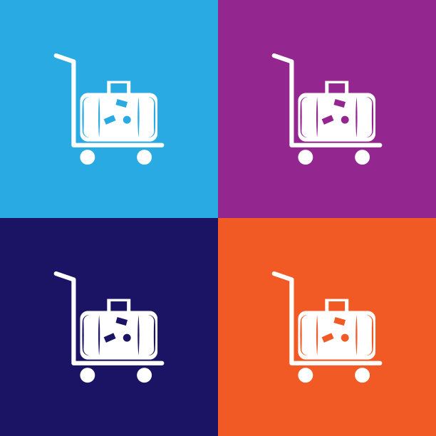 滚动行李手推车或手推车与行李在它的图标。旅游插图图标的元素。标志，符号可以用于网页，标志，手机应用，UI，用户体验图片下载