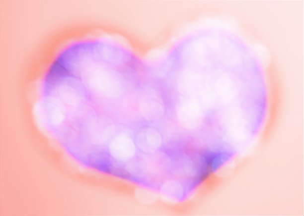 粉蓝色模糊闪亮的心在橙色的背景，抽象图片下载
