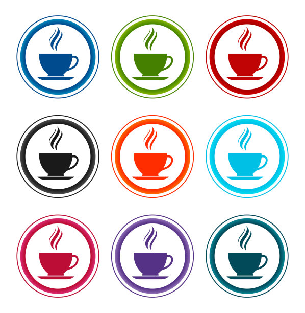 咖啡杯图标平面圆形按钮设置插图设计图片下载