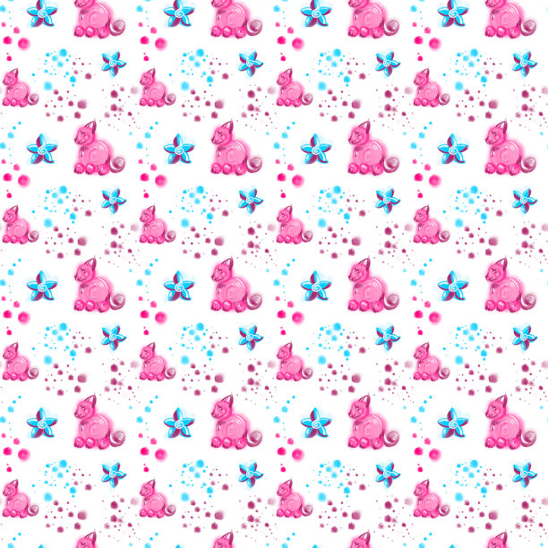 可爱无缝婴儿图案与狐狸糖果糖果。画的背景。纺织品、纸张的设计。图片下载