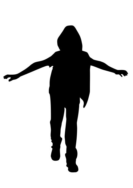 一个穿着衣服戴着兜帽的小男孩高兴地单腿站着，双臂高高举起图片下载