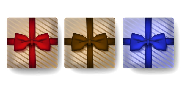 礼盒在现实的3d风格设置。圣诞系列礼物观赏顶部与不同颜色的蝴蝶结。为你设计图片下载