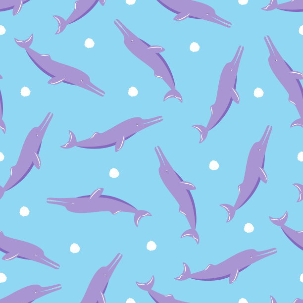 无缝图案与可爱卡通风格的江豚图标。图片下载