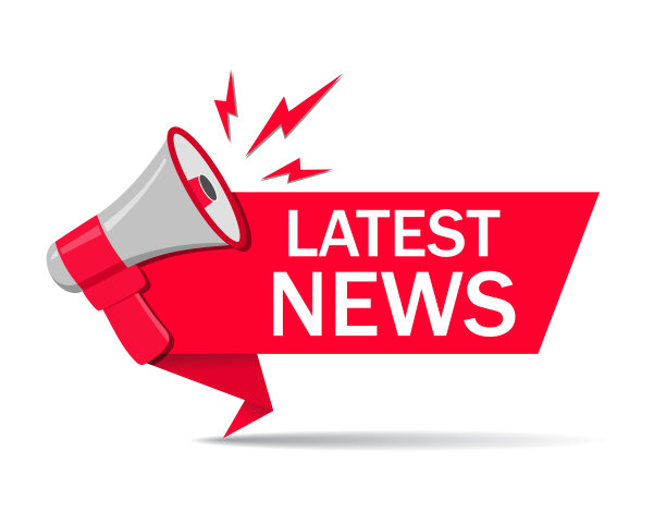 带扩音器的红色新闻丝带。公告徽章与扬声器零售，商店，社交媒体广告。促销标签与标题最新新闻扁平化风格。重要的通讯标签。向量图片下载