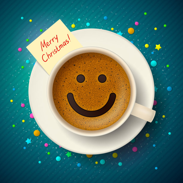 咖啡杯里挂着笑脸，还有节日的祝福图片下载
