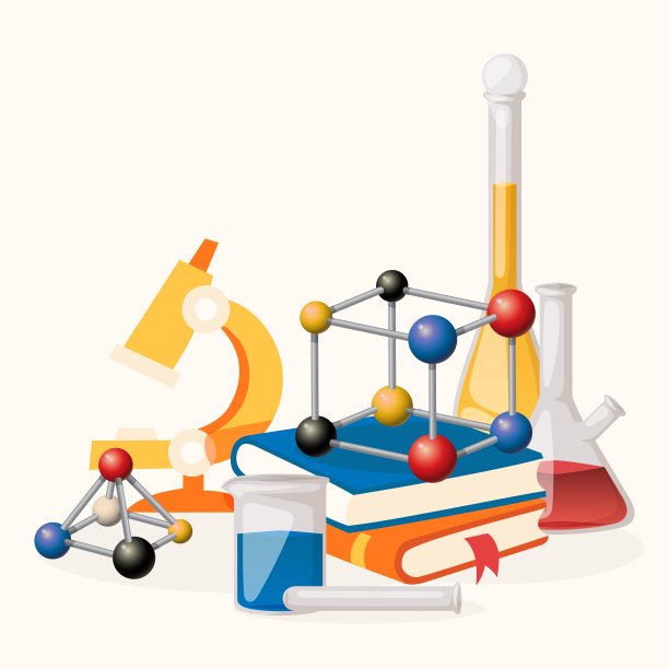 化学课提供旗帜矢量插图。实验室设备，如显微镜，液体烧瓶，分子形状。堆书。生物医学科学研究。图片下载