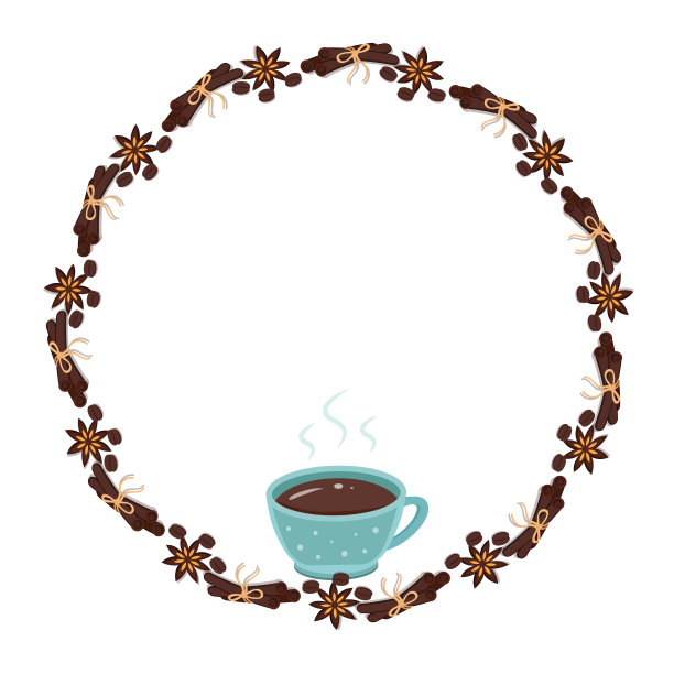 咖啡杯的图案框架与元素-咖啡豆，肉桂图片下载