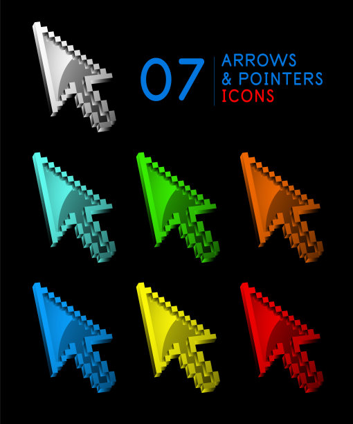 一组金属鼠标指针，箭头光标图标图片下载