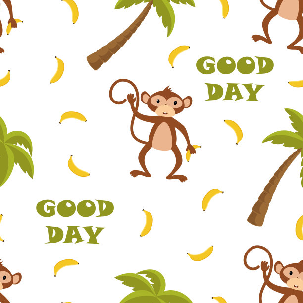 图案与猴子在白色的背景素材图片