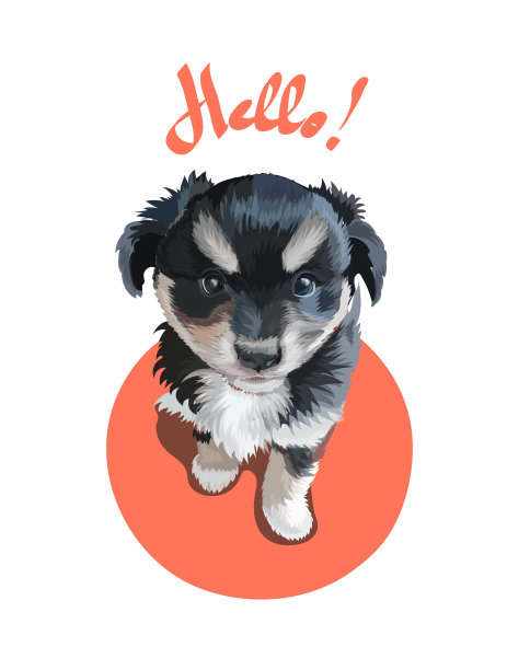 有趣的小狗狗你好字母引用。t恤手绘印花。向量图片下载