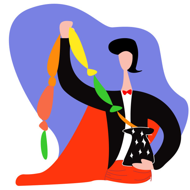 矢量平面插图的魔术师表演一个戏法。图片下载