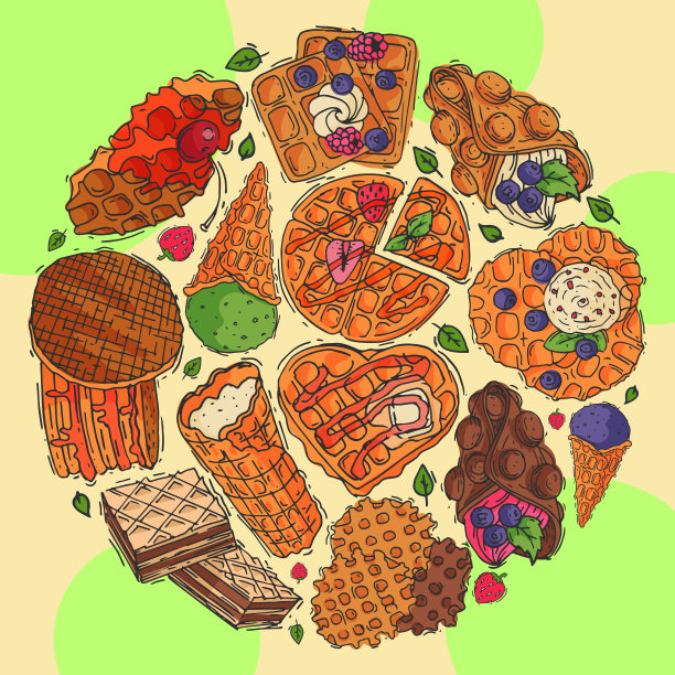 脆脆威化圆图案巧克力奶油味比利时甜品图片下载