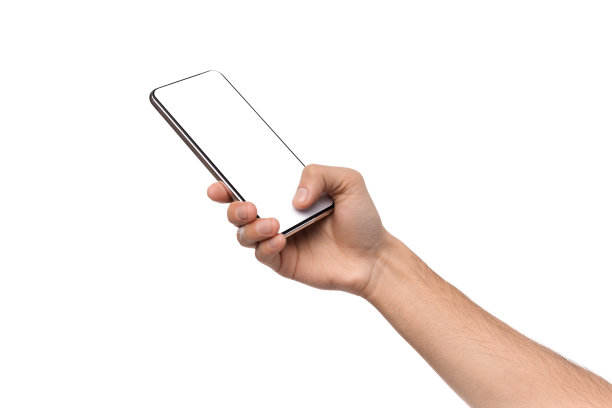 男性用拇指握住空白的智能手机屏幕图片下载