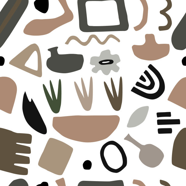 当代抽象时尚无缝图案的各种形状、对象。手绘矢量现代收藏。粉彩插图的室内，印刷，横幅，装饰。图片下载