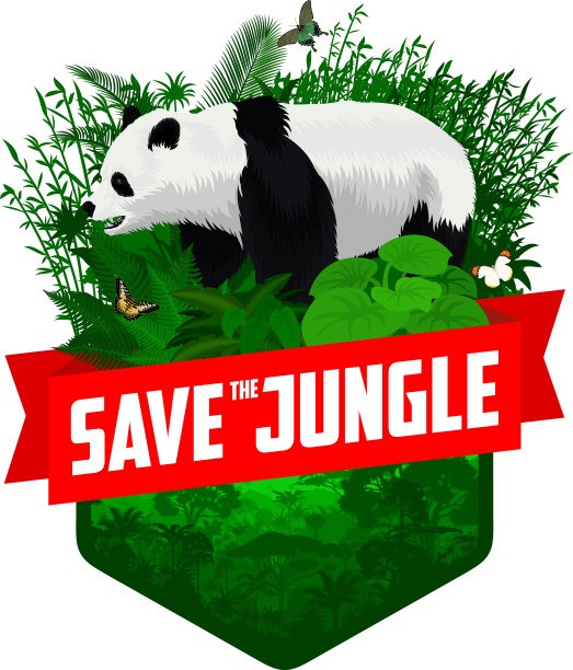 向量丛林标志与大熊猫熊图片下载