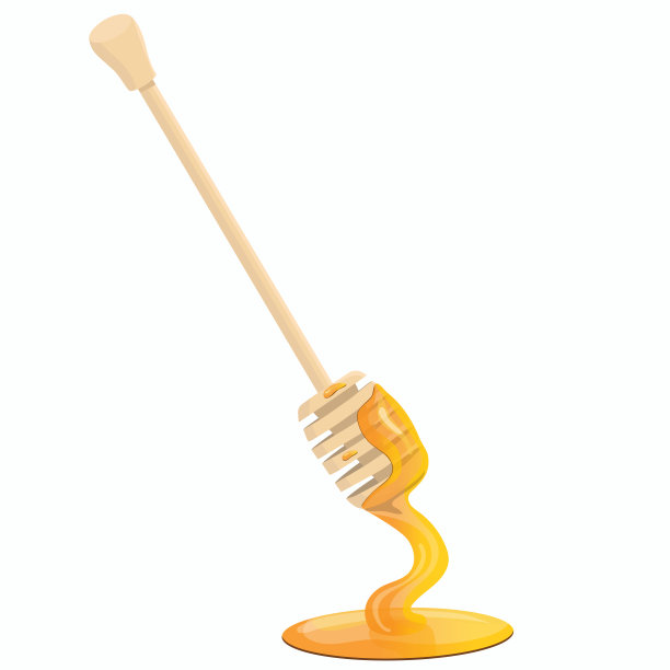 蜂蜜勺子。蜂蜜从勺子里倒出来。矢量图形孤立在白色背景上。图片下载