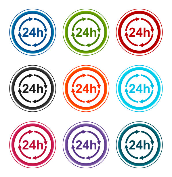 24小时更新图标平面圆形按钮设置插图设计图片下载