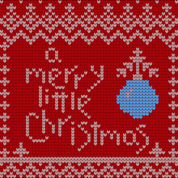 斯堪的纳维亚经典图案与铭文圣诞快乐。向量与圣诞树，雪花，鹿，雪和装饰条纹在红色的背景图片下载