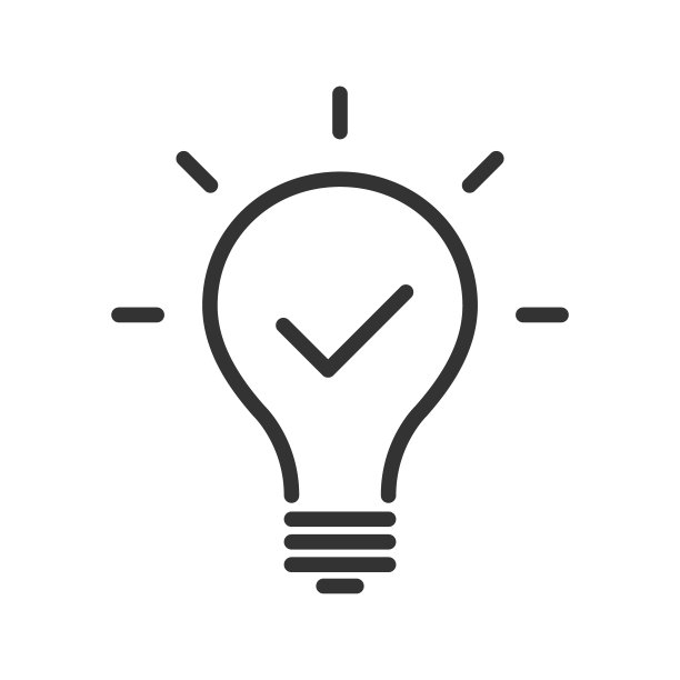带有勾号轮廓的UI网页图标。用于网页、移动设备和用户界面设计的带有复选标记的灯泡矢量图标，在白色背景上隔离图片下载