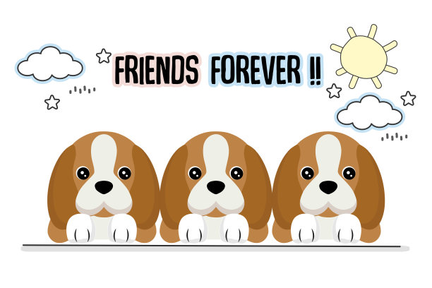 朋友永远和小狗一起贺卡。图片下载