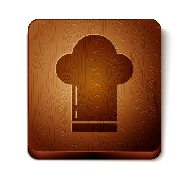 棕色厨师帽图标孤立在白色背景。烹饪的象征。厨师的帽子。木制方形按钮。矢量图图片下载