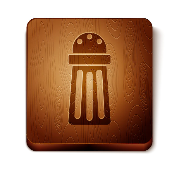 棕色盐图标孤立在白色背景。烹饪的香料。木制方形按钮。矢量图图片下载