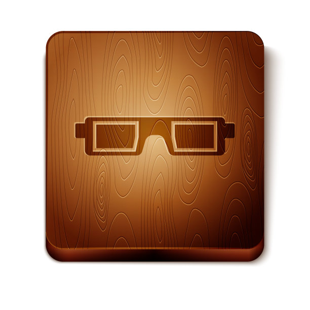 棕色3D电影眼镜图标孤立在白色背景。木制方形按钮。矢量图图片下载