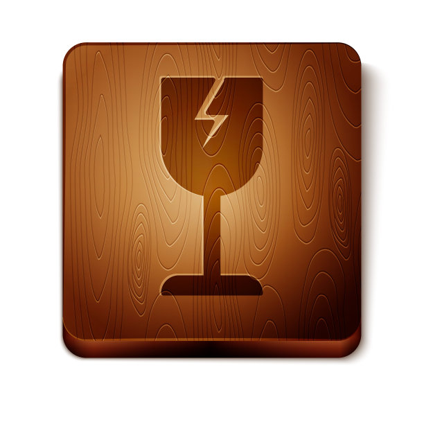 棕色易碎玻璃标志交付盒图标孤立在白色背景。木制方形按钮。矢量图图片下载