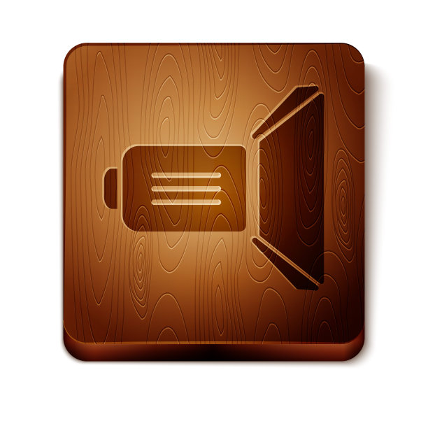 棕色电影聚光灯图标孤立在白色背景。光的效果。现场,工作室,显示。木制方形按钮。矢量图图片下载