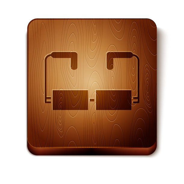 棕色眼镜图标孤立在白色背景。眼镜框的象征。木制方形按钮。矢量图图片下载