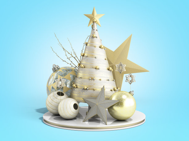 新年装饰圣诞树3d渲染在蓝色梯度图片下载
