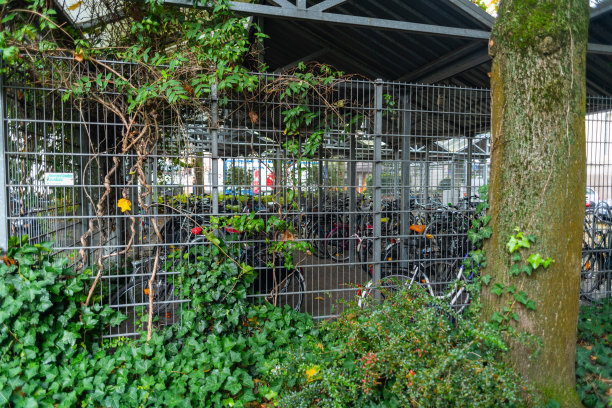 奥尔登堡停车场附近用栅栏围起来的自行车摊图片下载