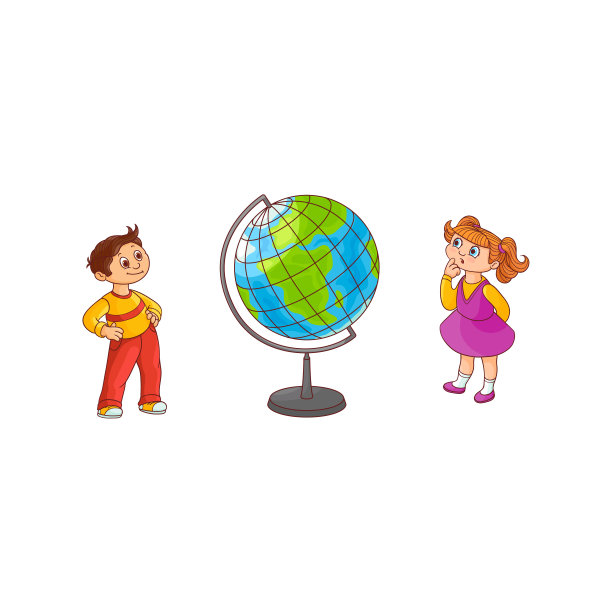 学校的孩子与球球地图孤立在白色的背景。图片下载