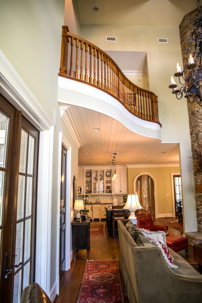 时尚和乡村小屋小屋客厅书房区图片下载