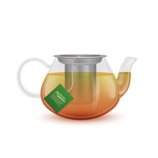 有红茶的玻璃茶壶。现实的矢量插图上的白色背景图片下载