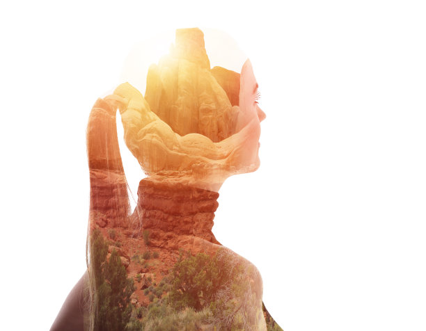 多次曝光年轻女子纪念布莱斯峡谷国家公园图片下载