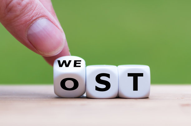 手转动骰子，改变德语单词“OST(英语中的“东方”)为“西方”，或反之。图片下载